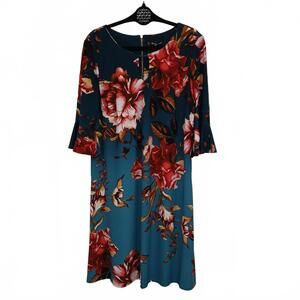 Roz & ALI Keyhole Floral Dress Bell Sleeve Women's
